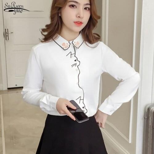 Blusa Autumn Long Sleeve Solid Embroidery Women Blouses Shirt Pattern White Shirt Female Women Tops Office Shirt Female 7902 50