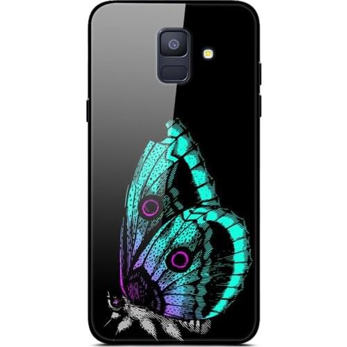 For Samsung Galaxy A8 Phone Case Tempered Glass Case Back Cover With Black Silicone Bumper Series 3