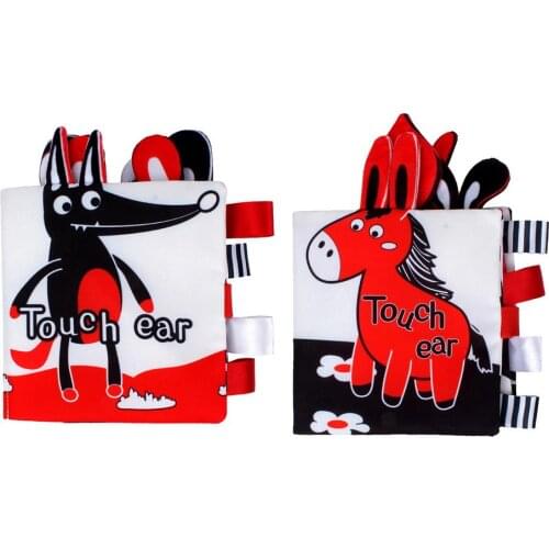 Baby Cloth Book Toys High Contrast Visual Stimulation Black White Red Flash Cards Parent-child Interactive Tail Book Sound Paper