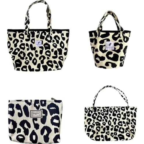 Canvas Leopard Print Clutch Purse Bags Large Capacity Shoulder Bag Tote Casual Clutch Bags Bucket Handbag for Women