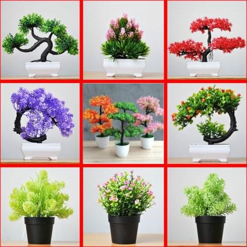 1PC Simulation Flower Pine Artificial Plant Bonsai Fake Green Pot Plants Moss Ornaments Home Decor Craft jungle party 38 styles