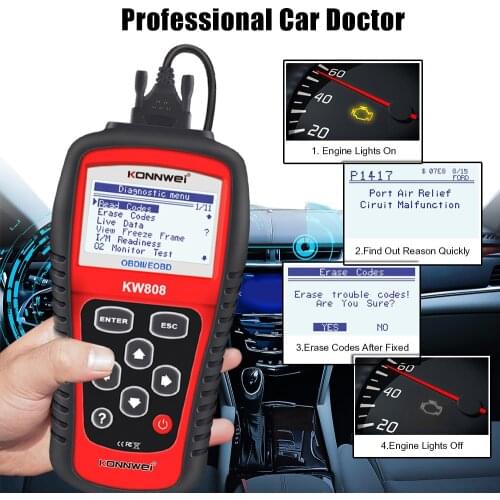 Konnwei KW808 Car Fault Code OBD2 EOBD Diagnostic Scanner MIL Reset Reader USA Car Acessories Multi-Language KW808 Auto Scanner