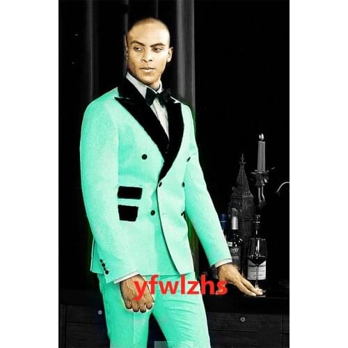 Handsome Embossing Groomsmen Double-Breasted Groom Tuxedos Wedding Dress Men Suits Blazer Prom Dinner (Jacket+Pants+Tie) K590