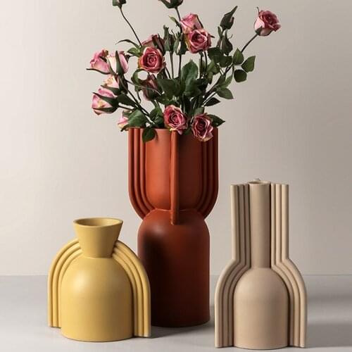 Nordic Creative Flower Vase Geometric Ceramic Flower Arrangement Living Room Display Morandi Ear Vases Office Home Decoration