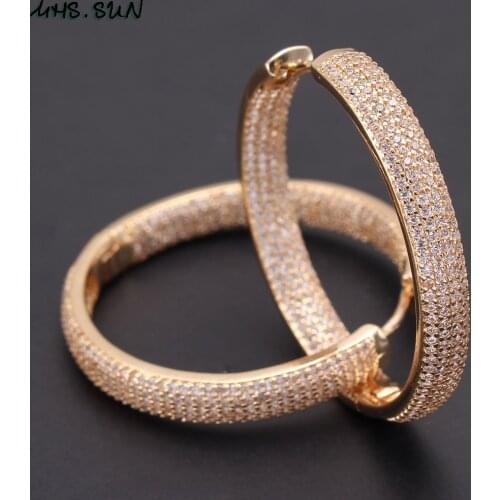 MHS.SUN Luxury AAA Zircon Hoop Earrings For Women Gold Color Round Circle Earring Wedding Party Engagement Gift Hot sale