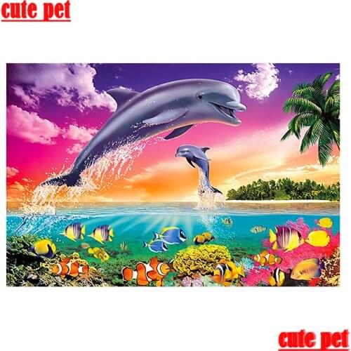Cute pet DIY Diamond Painting Animals and dolphins 5D Embroidery Cross Stitch Rhinestone puzzle Mosaic Painting Home Decor