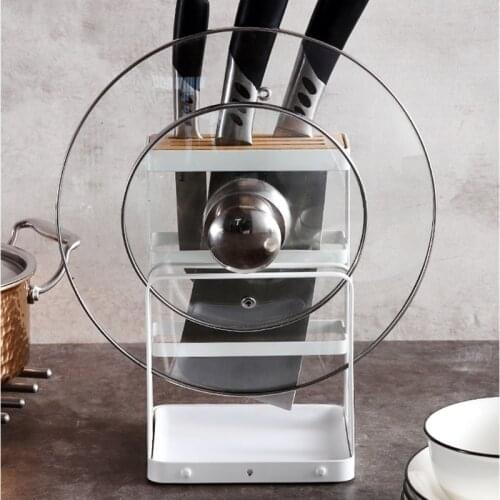 Multifunctional Storage Shelf Countertop Pot Lid Organizer Rack Kitchen Display Knife Stand with Detachable Water Tray