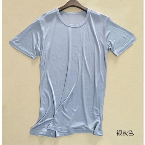 Mens 50% Silk 50% Viscose Crew Neck T-Shirts Tee Casual Short Sleeve Sleepwear SG201
