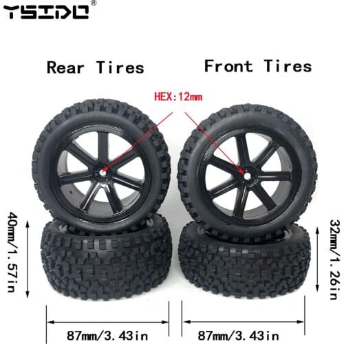 4Pcs Front and Rear Tires & Wheels Set 12mm Hex Hubs Foam Inserts for Redcat HPI Exceed RC 1/10 Off Road Buggy Tyre