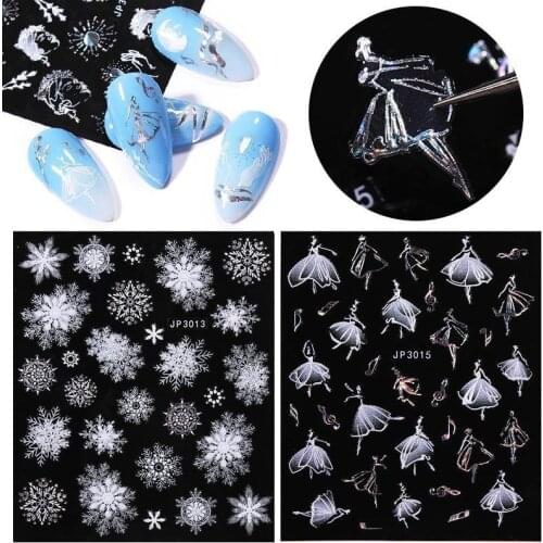 Nail Art Decals Decoration Self Adhesive Nail Art Stickers Manicure Design White Snow Sticker for Nail Design Merry Christmas