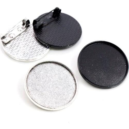 New Fashion 5pcs/lot 25mm Inner Size Antique Silver Plated And Black Plated Simple Style Brooch Cabochon Base Setting