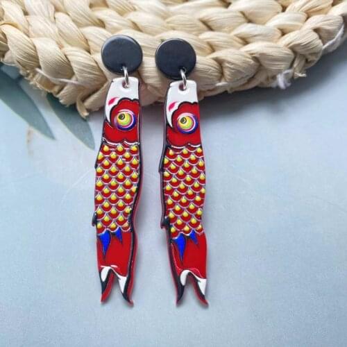New Funny Colorful Traditional Koi Rich Fish Acrylic Earring Vintage Luck Pendant Long Dangle Earrings For Women Fashion Jewelry
