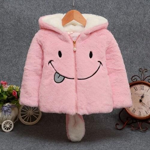 Baby girl clothes warm autumn winter jackets baby girls cute smiling face plus velvet thick rabbit ears hooded jacket outer wear