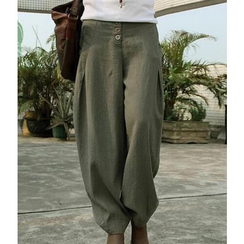 Ladies Harem Pants Cotton Linen Pants Loose Casual Trousers