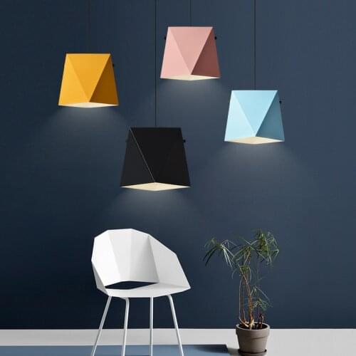 Nodic Simple Droplight Iron Polygon Diamond Geometric Shape Pendant Lamp Ceiling Macaron Box Hanging Lamps For Dining Room