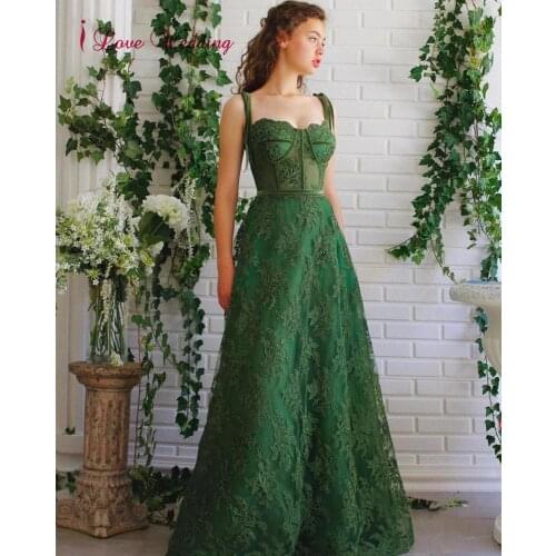 Luxury Lace Prom Gown Spaghetti Straps Green Party Dress Custom made A-Line Sexy Long Prom Dress for Special Occasion
