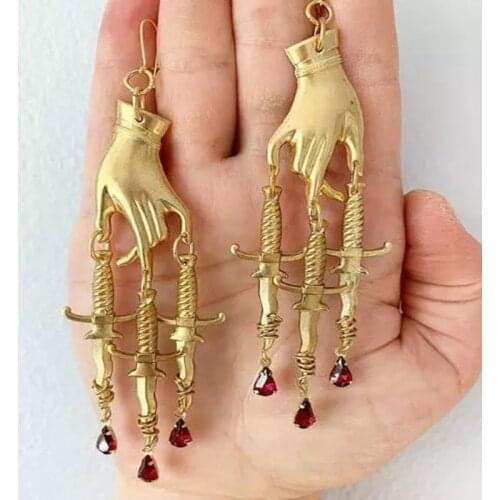 The Golden Hand & Dagger Earrings,gothic Earrings,statement Earrings,witchy