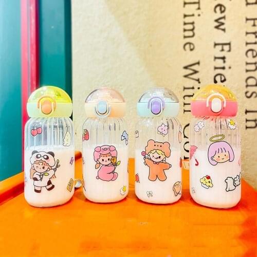 DIY sticker high borosilicate glass cup large capacity cute straw cup office female net red high-value cup