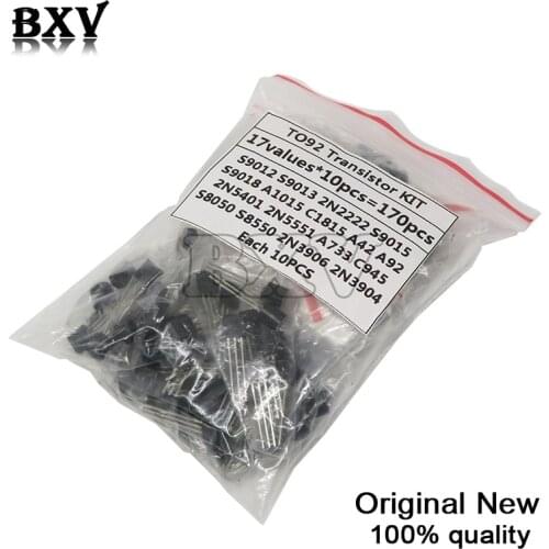 170PCS TRANSISTOR ASSORTED KIT S9012 S9013 S9014 9015 9018 A1015 C1815 A42 A92 2N5401 2N5551 A733 C945 S8050 S8550 2N3906 2N3904
