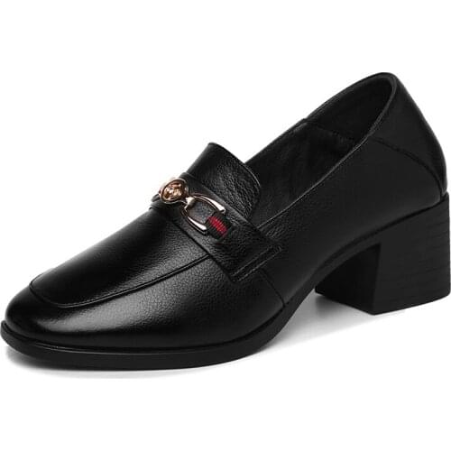 Round Toe Thick Heel Single Shoes Set Foot Solid Color Shoes Women Waterproof Platform Women Shoes