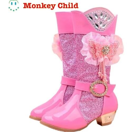Winter Princess shoes Butterfly Water drill Boots Lace Girl Boots Snow boots