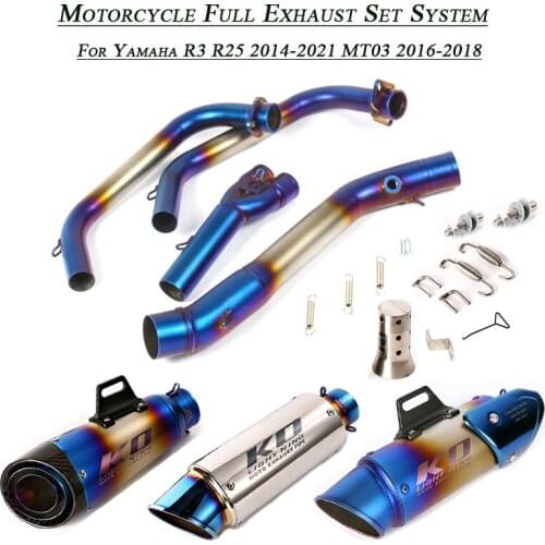 Full Blue Exhaust System Refit Front Middle Link Pipe 51mm Header Silencer Tube Set System For Yamaha MT03 R3 R25