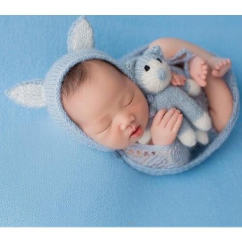 High Quality Newborn Photography Mohair Hat+Doll Props Baby Girl Boy Photo Shoot Posing Cartoon Hat bebe fotografia Accessories