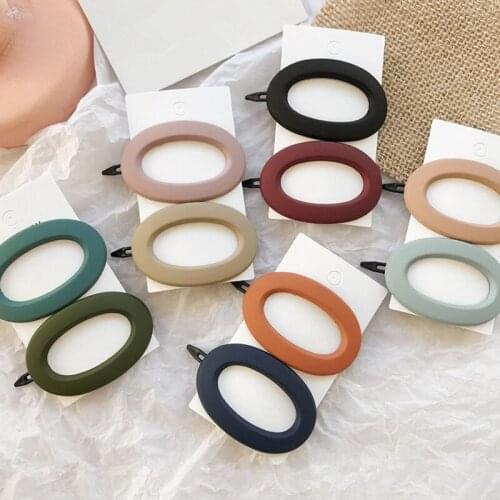 Fashion Geometric Hollow Oval Hairpins Solid Color Scrub Resin Hair Clips Barrettes Women Girls Hair Accessories Headwear