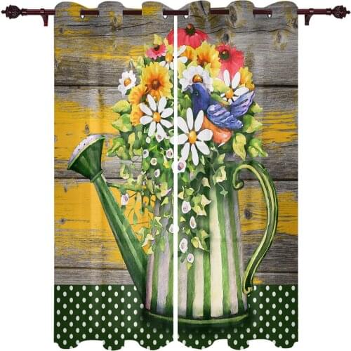 Living Room Curtains Retro Wood Grain Flower Modern Home Decor Bathroom Kitchen Bedroom Balcony Floor Valance Curtains