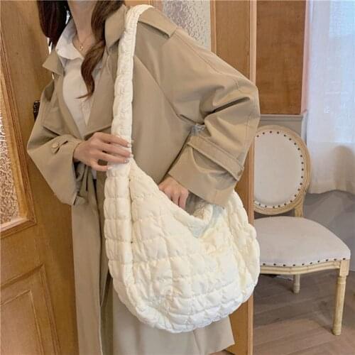 Winter new Large Capacity Shoulder Bag for Women Waterproof Nylon Bags Space Pad Cotton Feather Down Bag Large Bag with Shoulder