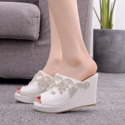 Women Sandals 2021 New Heels Woman Party Sweet White Outside Slippers Platform Wedges Shoes Ladies Summer Slides Plus Size H0158