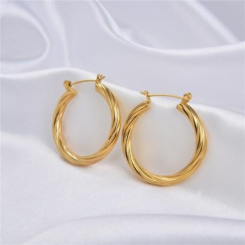 2021 Fashion Stainless Steel Croissant Oval Twisted Hoop Earrings For Women Girls Fashion Circle Earrings Jewelry Accessories