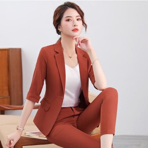 Womens suit 2019 summer new fashion slim suit slim nine pants temperament professional wear two sets of womens clothing