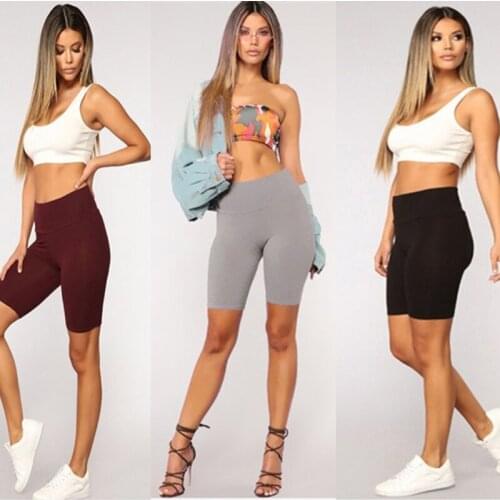 Women Slimming Leggings Solid Color Casual Pants Fashion Summer Ladies Five-point Short Leggings Wide Waistband Pants