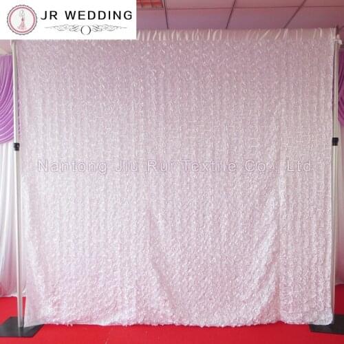 3D Satin Rosette Fabric 10FT *10FT Through Tube White Color Wedding Backdrop Curtain With 1PCS With Free Shipping