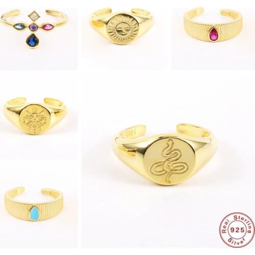 Aide 925 Sterling Silver Round Thick Opening Rings For Women Sun Snake Portrait Pattern Zircon Cross Rings Rock Punk Jewelry