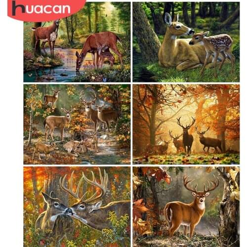 HUACAN Diamond Embroidery Deer Cross Stitch Full Square Round 5D DIY Diamond Painting Animal Mosaic Handicraft Autumn Decoration