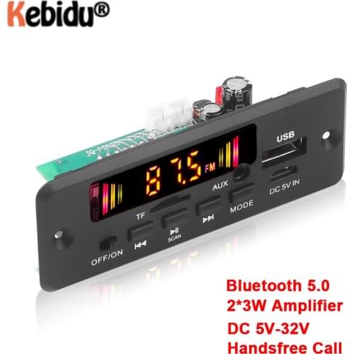Bluetooth 5.0 Car Radio Module 5V-32V MP3 Player Decoder Board Handsfree Support Recording FM TF SD Card AUX 2 X 3W Amplifier