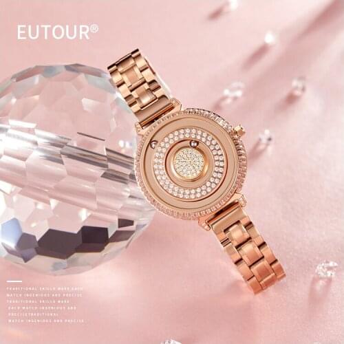 Eutour Original New Masonry Dial Womens Fashion Simple Quartz Watch Stainless Steel Strap E035