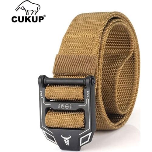 CUKUP New Mens Design Quality Canvas Belt Special Training Army Fan Slide Buckle Metal Nylon Belts for Men 3.8cm Width CBCK240
