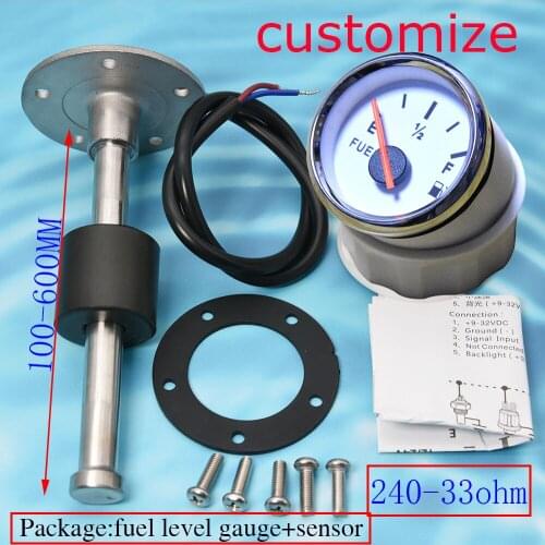 Customize 100-1000MM Stainless Steel Marine Fuel Level Sensors with Fuel Gauge 240-33ohm Red Backlight Oil Liquid Tank Meter