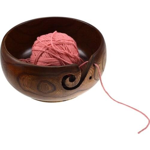 Wooden Round Wool Bowl Organizer Knitted Crochet Wool Storage Bowl Handmade Sewing Supplies Storage