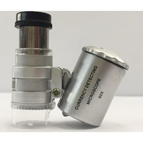 Factory whilesales flashing led study classic 60 times micro jewelry magnifying glass Mini Money detector lamp microscope