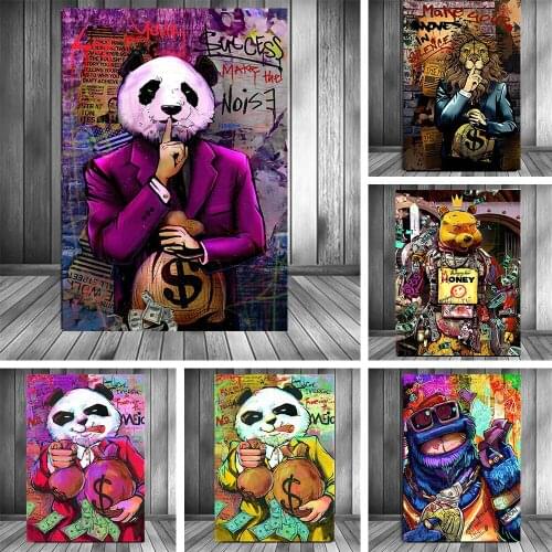 Graffiti Art Monopoly Millionaire Money Canvas Print Panda Painting Wall Picture Modern Living Room Home Decoration Posters