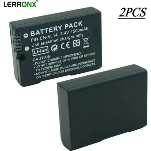 2PCS EN-EL14 EN-EL14A ENEL14 7.4V 1500mAh Li-ion Rechargeable Camera Battery for Nikon D3100 D3200 D5100 D5200 D5300 P7100 P7800