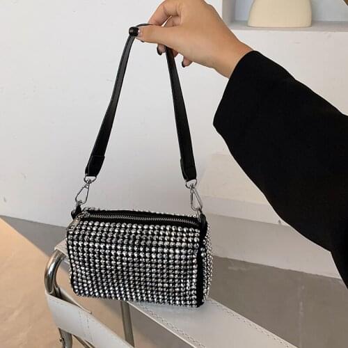 Small Shoulder Bags For Woman Bright Diamonds Clutch Bag Lady Retro Armpit Handbag And Purse Chain Mini Cross-body Bags
