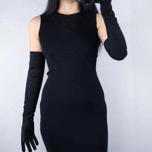 2018 Fashion Lady Suede Gloves Black Matte Sanded Suede Simulation Leather Without Lined WomenS Long Section 60cm TB24