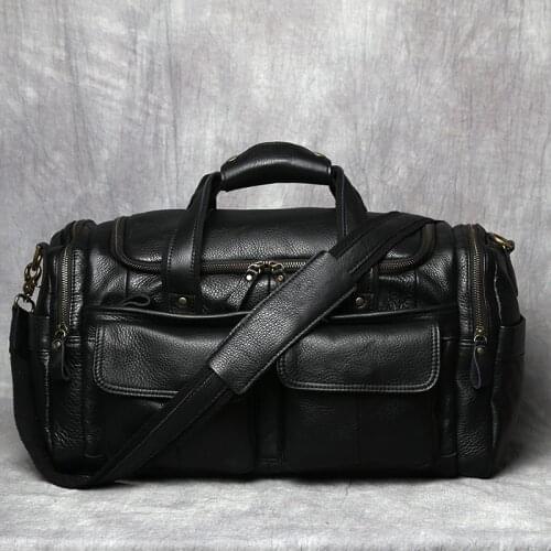 100% Natural Cow Leather Mens Travel Bag Casual Genuine Leather Travel Duffle