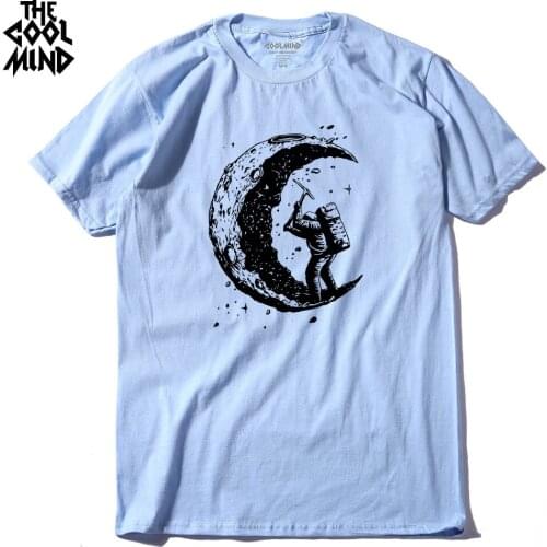 COOLMIND casual 100% cotton digging the moon men T shirt short sleeve loose o-neck fashion men T-shirt tops tees shirt