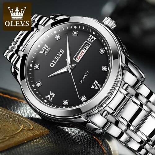 OLEVS Watch Men Business Waterproof Clock Auto Date Silver Steel Mens Watches Fashion Casual Quartz Wristwatch Reloj de hombre